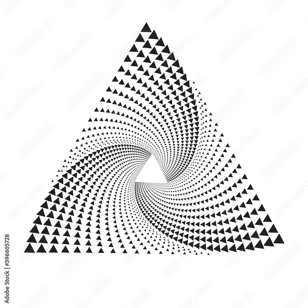 Poster triangle shape with little triangles in halftone spiral effect