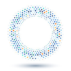 halftone dotted circle blue colors with shadow as icon or logo symbol
