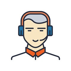 Call center operator icon. 24h all the time customer support center vector illustration.