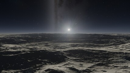science fiction illustration, alien planet landscape, view from a beautiful planet, beautiful space background 3d render