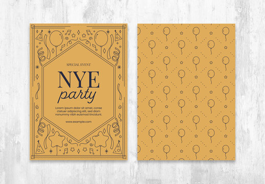 Nye Postcard Layout with Minimal Festive Illustrations