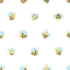 Bee seamless pattern on white background