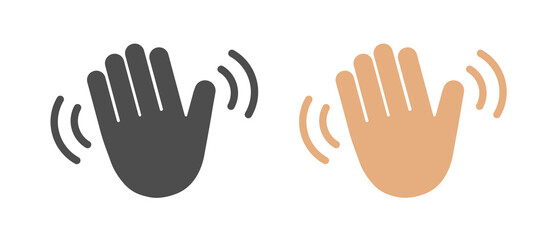 Obraz premium Greeting sign, hello symbol. Wave hand, welcome or goodbye gesture isolated on white background, vector.