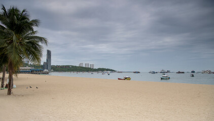  View of Pattaya Beach. People relax on the beach.