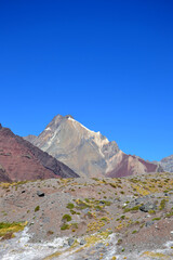 Road to the highest mountain in South America in
Aconcagua Provincial Park. Mount Aconcangua is the queen of the mountains