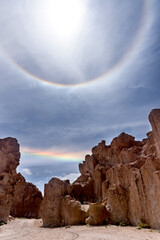 Fototapeta na wymiar A double concentric rainbow in the Andean Highlands, Bolivia