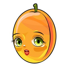 Apricot fruits. Face. The isolated object on a white background. Ripe. Cartoon flat style. Illustration. Smile. Vector
