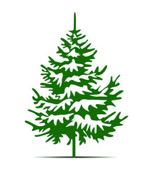 Green Christmas Tree and Sow. Vector illustration and Icon.