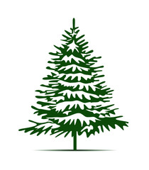 Green Christmas Tree and Sow. Vector illustration and Icon.