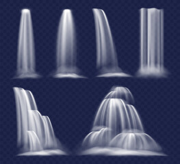 Realistic waterfall set, clear water stream falling down © Natalia