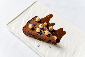 chocolate cake on the white background