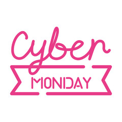 cyber monday sale lettering in ribbon vector illustration design