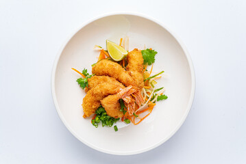 Fried Shrimps tempura with fresh salad