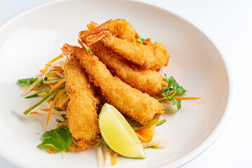 Fried Shrimps tempura with fresh salad