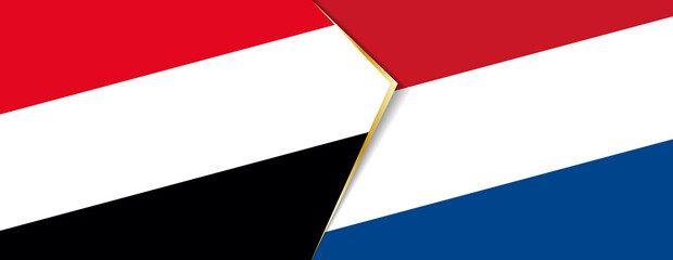 Yemen and Netherlands flags, two vector flags.