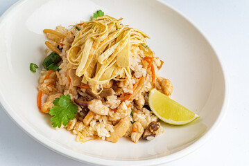 fried rice with eat and vegetables