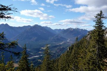 Mountain hiking tour to Sonnenberg mountain ridge, Bavaria, Germany