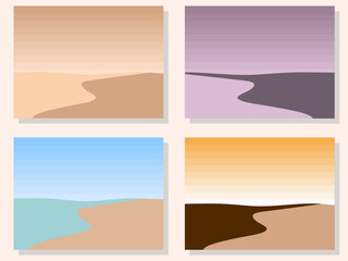 Fototapeta na wymiar Set of landscapes in a minimalistic style. Boho decor for prints, posters and interior design. Mid Century modern decor. Vector illustration