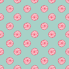 Mint candies polka dots seamless vector christmas pattern. Simple surface print design for fabrics, stationery, textiles, scrapbook paper, gift wrap, home decor, backgrounds, wallpaper, and packaging.