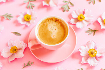 cup of coffee and flowers