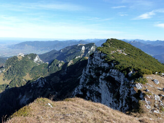Obraz premium Panorama view from Benediktenwand mountain, Bavaria, Germany