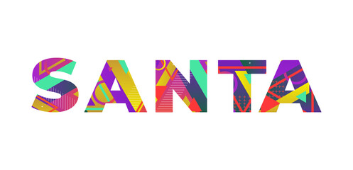 Santa Concept Retro Colorful Word Art Illustration
