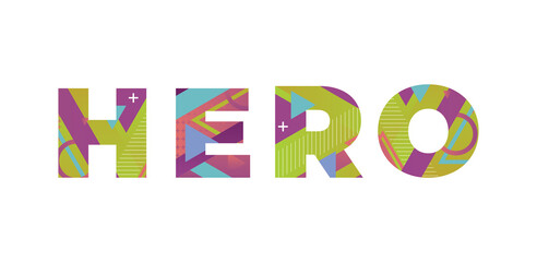 Hero Concept Retro Colorful Word Art Illustration