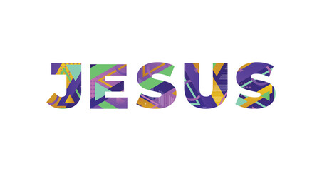 Jesus Concept Retro Colorful Word Art Illustration