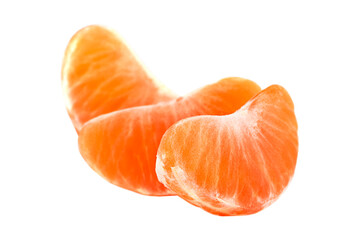 Three slices of tangerine isolated on a white background.