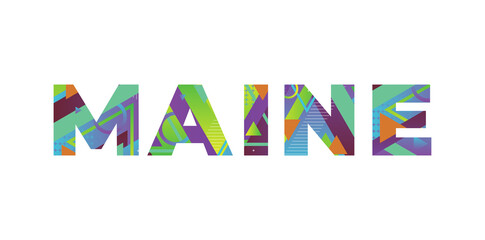 Maine Concept Retro Colorful Word Art Illustration