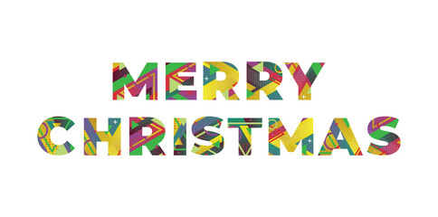 Merry Christmas Concept Retro Colorful Word Art Illustration