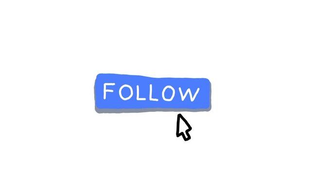 Mouse pointer hovering and clicking to follow button. Blue follow button for social network profile.