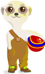 baby meerkat in pants with a ball in sandals. vector character image isolated