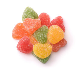 Top view of heart shaped fruit marmalade candies