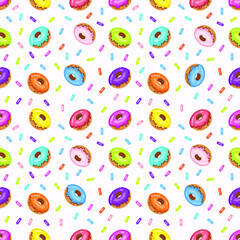 Seamless multicolored donuts pattern. Vector illustration.