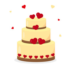 Wedding or birthday cake with sweet hearts.