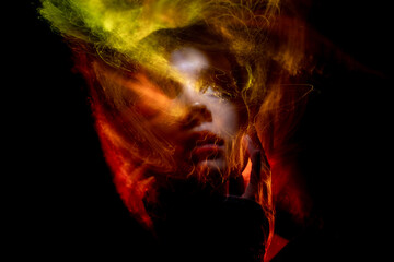 lightpainting portrait, new art direction, long exposure photo without photoshop, light drawing at long exposure