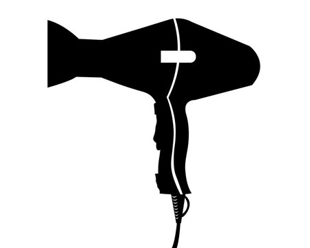 recommend clip art: Black hairdryer for drying hair icon on white background