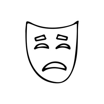 Doodle comedy theater masks icon. Hand drawn comedy mask. Doodle drama theater mask