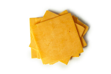 Slice of cheese cheddar isolated on a white background. - obrazy, fototapety, plakaty