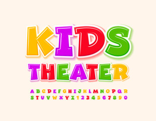 Vector funny logo Kids Theater. Bright comic Font. Colorful comic Alphabet Letters and Numbers set