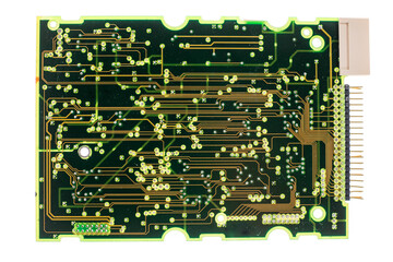 printed electronic circuit board on white background