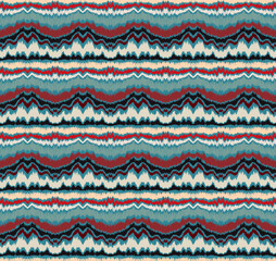 Ikat border. Geometric folk ornament. Ink on clothes. Tribal vector texture. Seamless striped pattern in Aztec style. Ethnic embroidery. Indian, Scandinavian, Gypsy, Mexican, African rug.