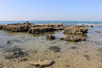 Mediterranean coast with stones Israel Netanya