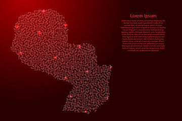 Obraz premium Paraguay map from red pattern of the maze grid and glowing space stars grid. Vector illustration.