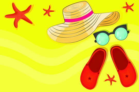 Shale, Hat And Sun Glasses. Summer-themed Yellow Items