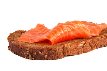 Slice of grain bread with salmon red fish isolated on the white