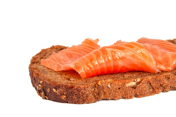 Slice of grain bread with salmon red fish isolated on the white