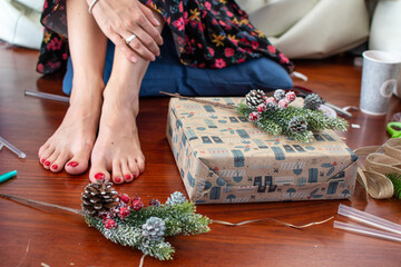 Christmas XMas gifts wrapping and decoration process masterclass - 396636148