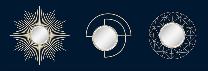 Gold collection of geometrical frames,luxury templates, decorative patterns.Art Deco style ornamental photo and art frames, creative design elements, vector illustration.